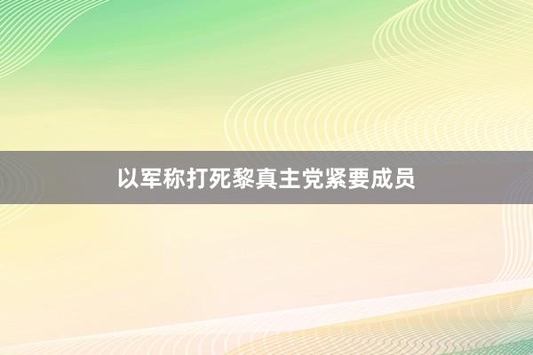 以军称打死黎真主党紧要成员